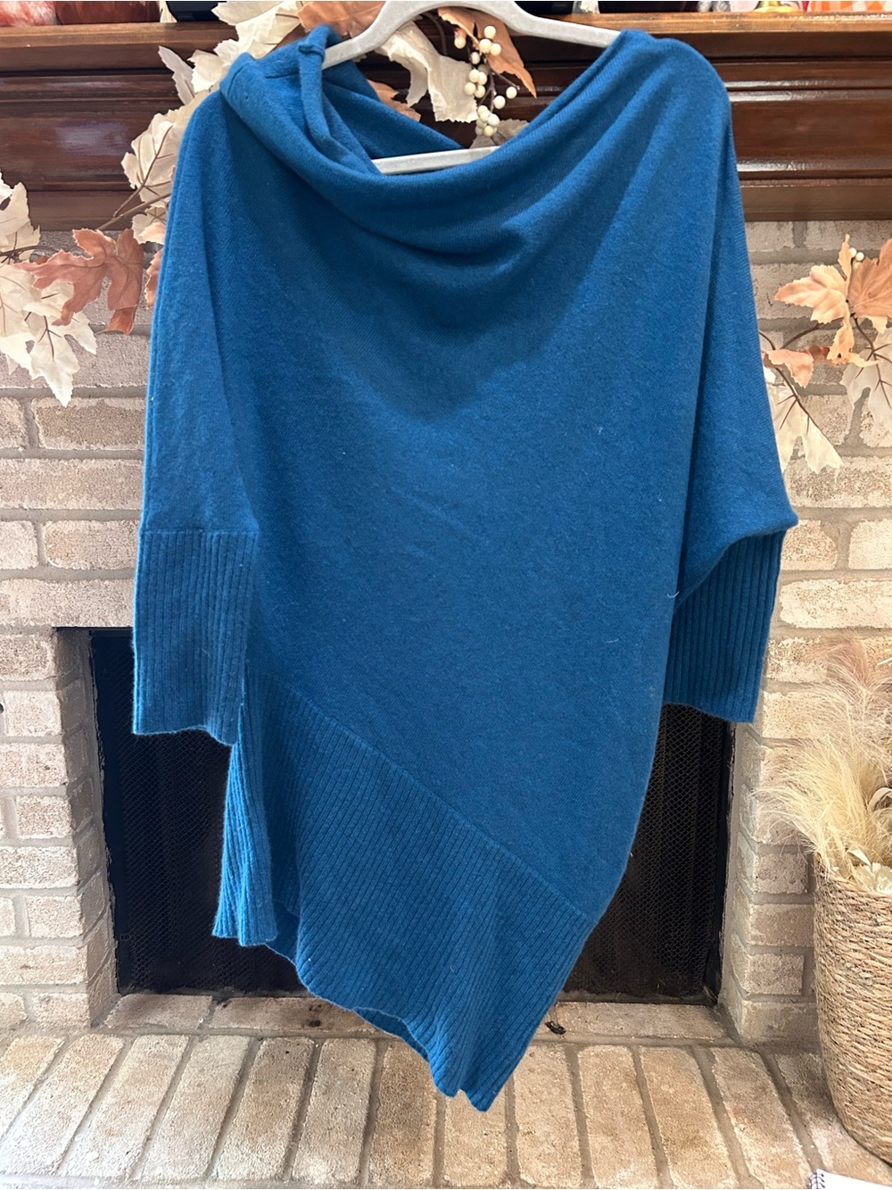 Teal Blue Draped Knit Poncho Sweater EUC